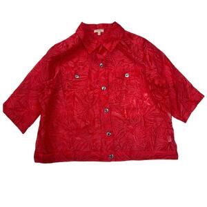 Choices Women's Red Sheer Short Sleeve Camp Button Blouse y2k 2XL